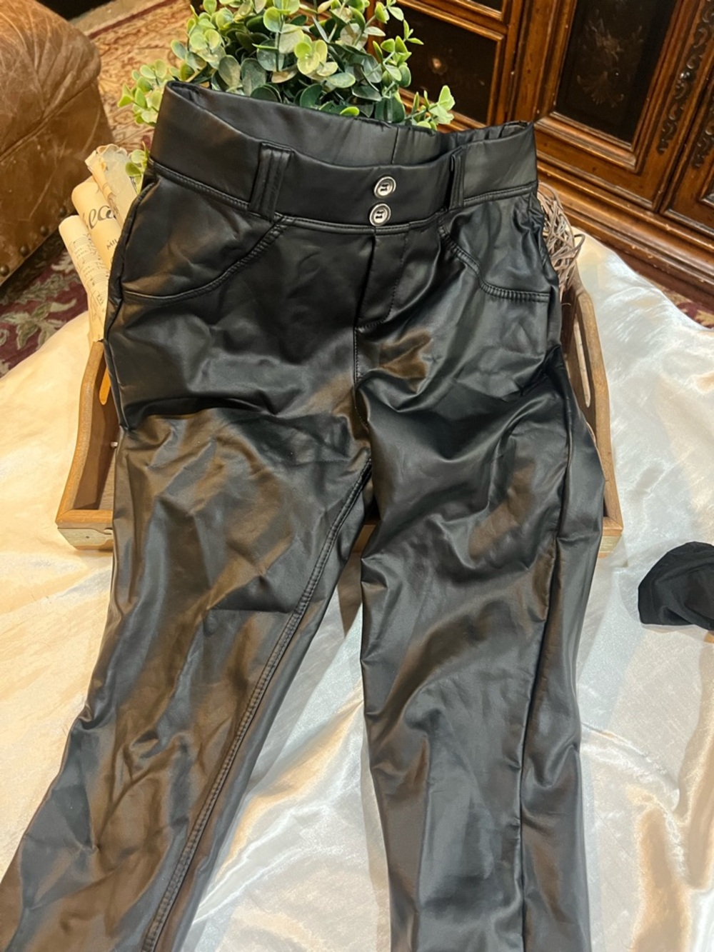 Black Faux Leather Skinny Pants - Women